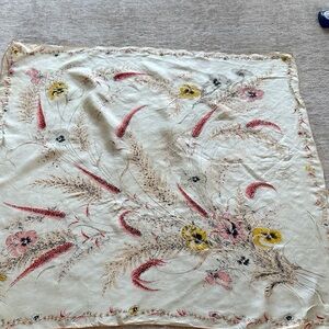 Source Unknown Artistic Floral Scarf with Red and Yellow Hues